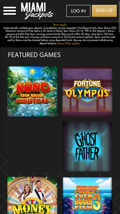 Homepage mobile del casinò Miami Jackpots