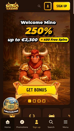 Página de inicio móvil de Mino Casino