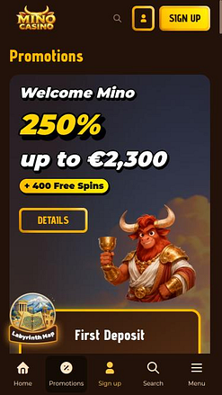 Página móvil de promociones de Mino Casino