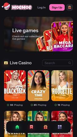 Casino MoeMoe con crupier en vivo móvil