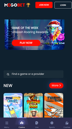 MogoBet Casino Mobile Homepage