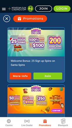 Promotions mobiles du casino Mohegan Sun