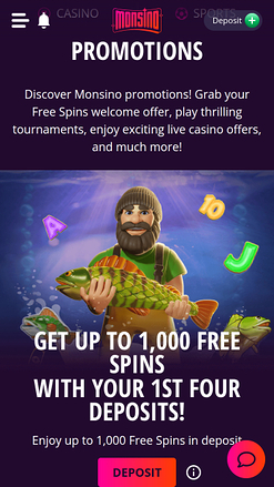 Promotions mobiles du casino Monsino