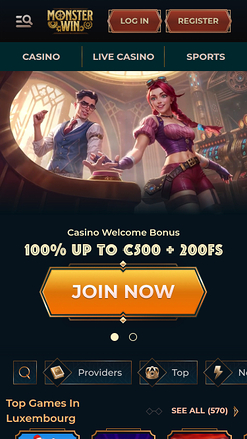 Page d'accueil mobile de Monster Win Casino