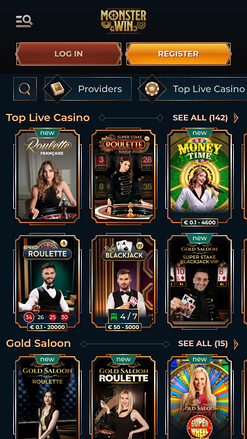 Casino mobile Monster Win avec croupier en direct