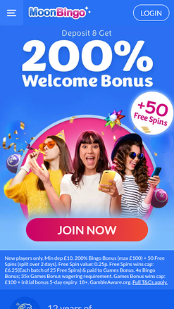 Moon Bingo Casino Mobile Homepage