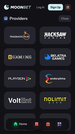 Pagina mobile degli sviluppatori di giochi del casinò MoonBet