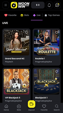 Casino mobile Moonwin avec croupier en direct