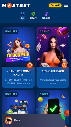 Promociones móviles del casino Mostbet