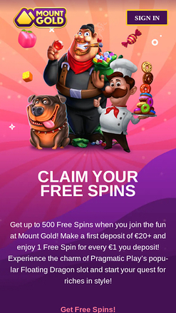 Promotions mobiles du casino Mount Gold