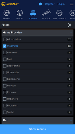 Développeurs de jeux mobiles Mozzart Casino