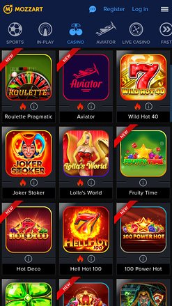 Jeux mobiles de casino Mozzart