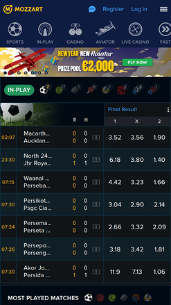 Sports mobiles du casino Mozzart