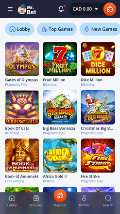 Giochi per cellulari del casinò Mr Bet