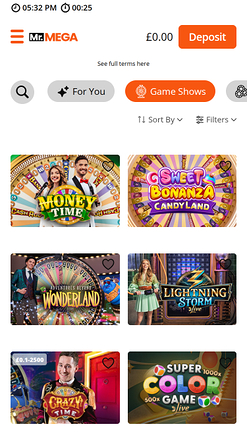 Jeux mobiles de Mr Mega Casino