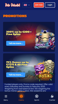 Promotions mobiles du casino Mr Mobi
