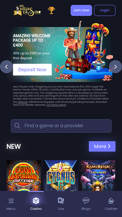 Página de inicio móvil del casino Mr Vegas