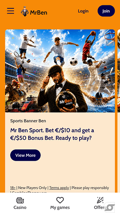 Pagina iniziale mobile di MrBen Casino