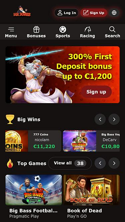 Página de inicio móvil del casino Mr Jones