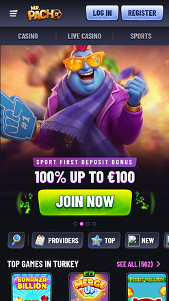 Page d'accueil mobile du casino MrPacho