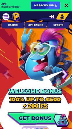 Homepage-Screenshot von MrPacho Casino