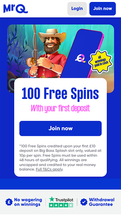 Page d'accueil mobile du casino MrQ