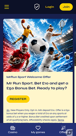 Pagina iniziale mobile di MrRun Casino