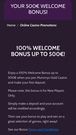 Promociones móviles del Casino Mummys Gold