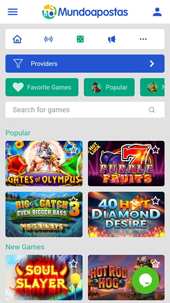 Page d'accueil mobile du casino Mundoapostas