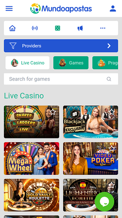 Casino mobile Mundoapostas avec croupier en direct