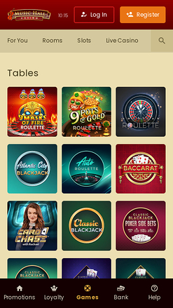 Mobile Tischspiele im Music Hall Casino