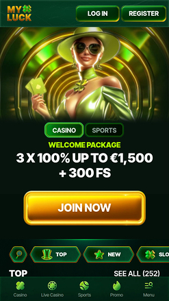 Page d'accueil mobile du casino MyLuck