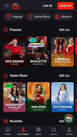 N1 Bet Casino Mobile Live Dealer