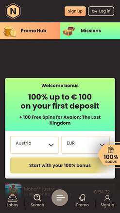 Página de inicio móvil del Casino Nacional