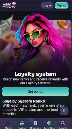 Скриншот мобильной страницы программы лояльности казино Need for Slots