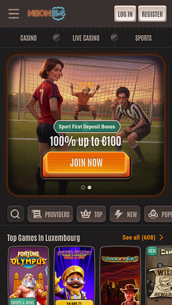 Page d'accueil mobile du casino Neon54