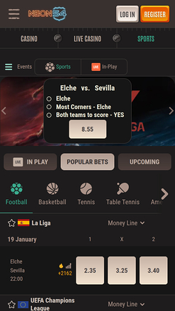 Sports mobiles du casino Neon54