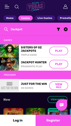 Jackpot móvil del casino NeonVegas