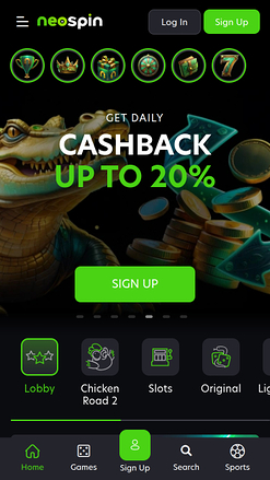 Página de inicio móvil del casino Neospin