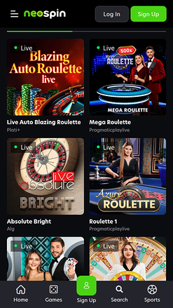 Casino móvil Neospin con crupier en vivo