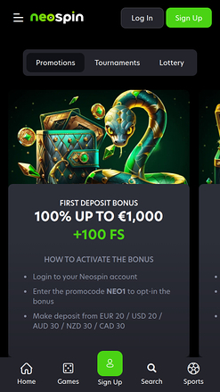 Promociones móviles del casino Neospin