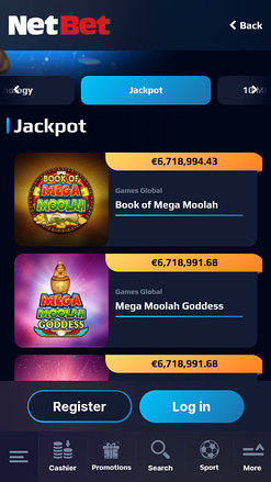 Jackpot mobile du casino NetBet
