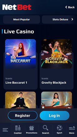 Casino mobile NetBet avec croupier en direct
