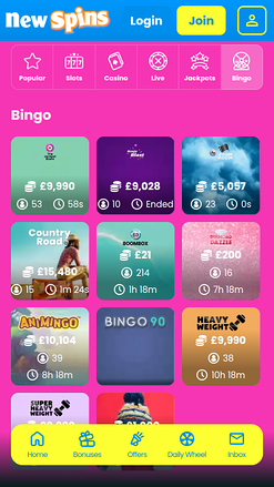 Nouveau casino Spins Bingo mobile