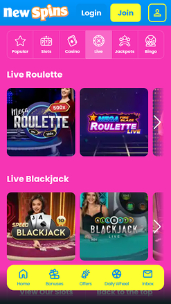 Nouveau casino mobile Spins avec croupier en direct