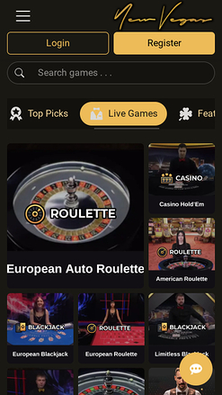 Casino mobile NewVegas avec croupier en direct
