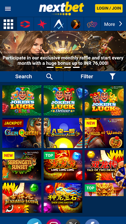 Jeux de casino NextBet sur mobile