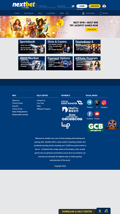 Page d'accueil mobile du casino NextBet