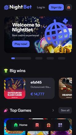 Page d'accueil mobile du casino NightBet