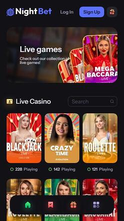NightBet Casino Live Croupier Mobile